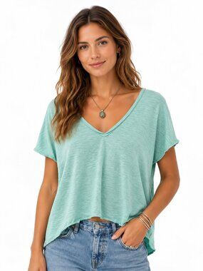 Hatley Mint Green Cotton V-Neck Short Sleeve Tee Size XL